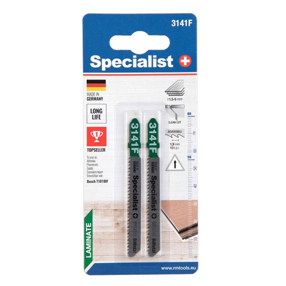 Полотно для лобзика Specialist+ 63-3141F, по ламинату, биметаллическое, нижний рез, 2 шт. | Зображення 2