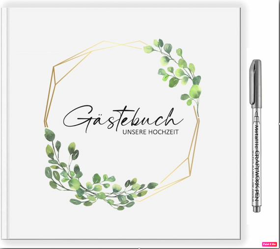 Весільна гостьова книга з безплатними наклейками + металева ручка 120 сторінок, гостьова книга побажань | Зображення 1