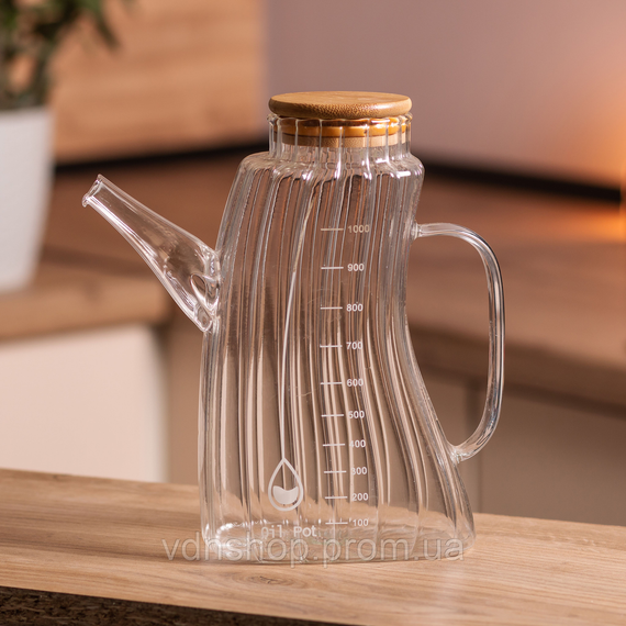 Скляна пляшка для олії 1 л HP-34-3 з ручкою та бамбуковою кришкою HP-34-3 | Зображення 4