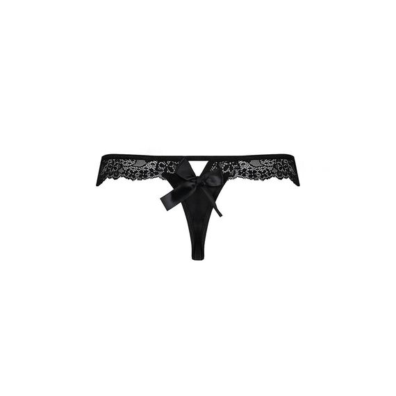 Мереживні трусики-танга з атласним бантиком Passion NAJA THONG S/M, black | Зображення 5
