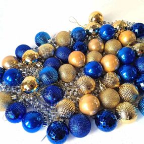 Набір новорічних іграшок 48 шт 4 см | прикраси ялинкові блакитно жовті | новорічні іграшки
