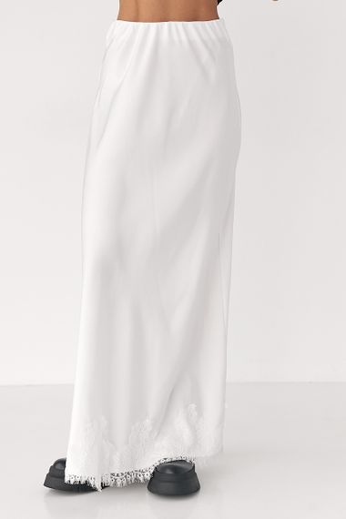 Сатинова спідниця з мереживом - білий цвет, L (є розміри)