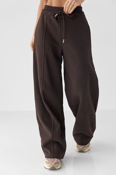 Спортивні штани палаццо з накладною кишенею - темно-коричневий цвет, L (є розміри)