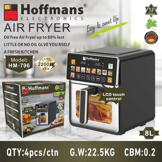 Аерофритюрниця Hoffmans HM-796 8 л • Сенсорний аерогриль-мультипіч 2200 Вт із 12 програмами та оглядовим вікном | Зображення 5