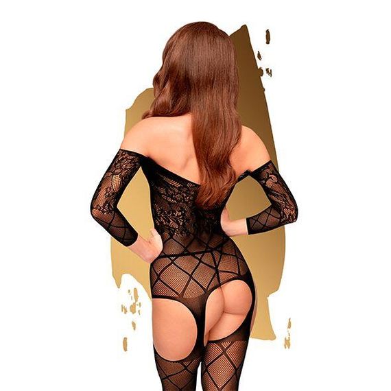 Бодістокінг з відкритими плечима та флористично-геометричним орнаментом Penthouse - Top-Notch Black sexstyle | Зображення 1