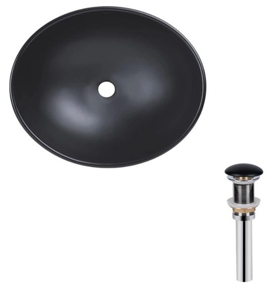 Комплект Qtap Dove: Раковина накладна овальна 415x340x140 мм Matt Black + Донний клапан PU03 (QT063078MBMBN47307)