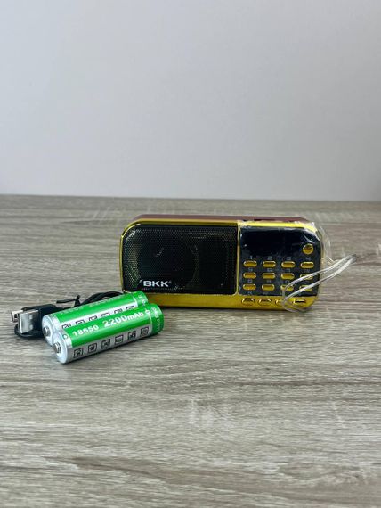 Портативный мини-радиоприемник BKK 836 FM-радио и MP3-плеер с LED лампой и часами 2 аккумулятора 18650 | Зображення 1