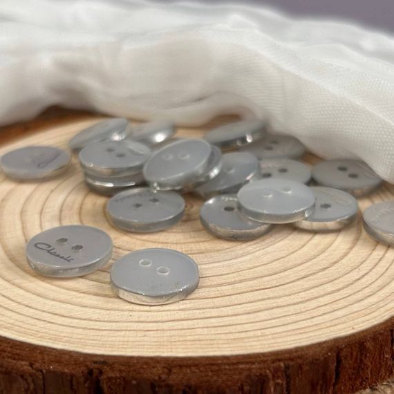 10 шт - Пуговицы рубашечные Ø-15 мм - серая с серебром Classic | Зображення 1