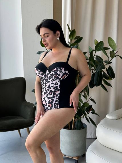 Леопардовий суцільний купальник PLUS SIZE з чашками та утяжкою | Зображення 9
