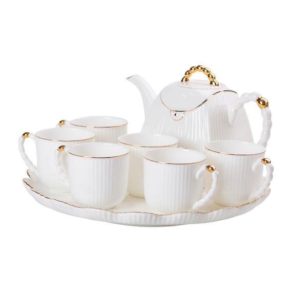 Чайный набор на 6 персон, с заварочным чайником и подставкой, белый. | Зображення 7