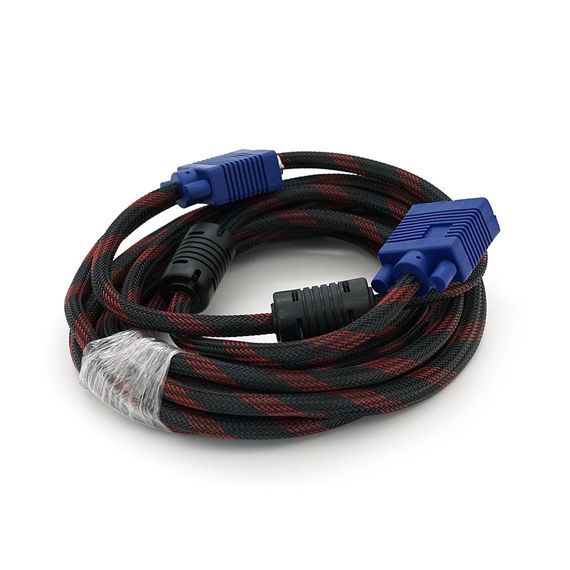 Кабель Merlion VGA 3 + 4, 5.0m, male to male (тато-тато), OD-8.2mm, 2 фериту, обплетення, круглий Black / Red, коннектор Blue, | Зображення 1