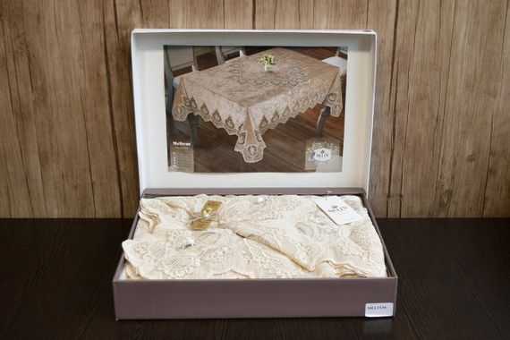 Велюрова скатертина Selin Meltem 160х350 Бежевий | Зображення 1