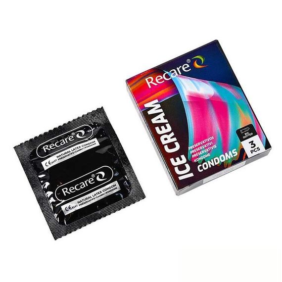 Презервативы Holographic Recare Ice Cream Big Dotted Condoms 3 шт, с пузырьками, аромат: мороженое | Зображення 1