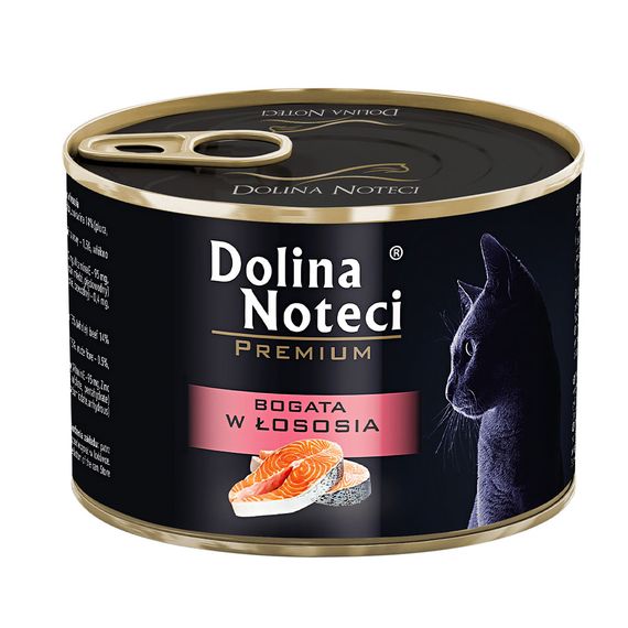 Консервы для котов Dolina Noteci Premium Cat для котов с мясными кусочкамив соусе с лососем, 185 гр