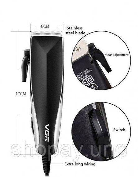 Професійна машинка для стрижки волосся від мережі VGR V-033 USB Pro, 9 Вт з насадками 3-12 мм і ножицями в комплекті | Зображення 4