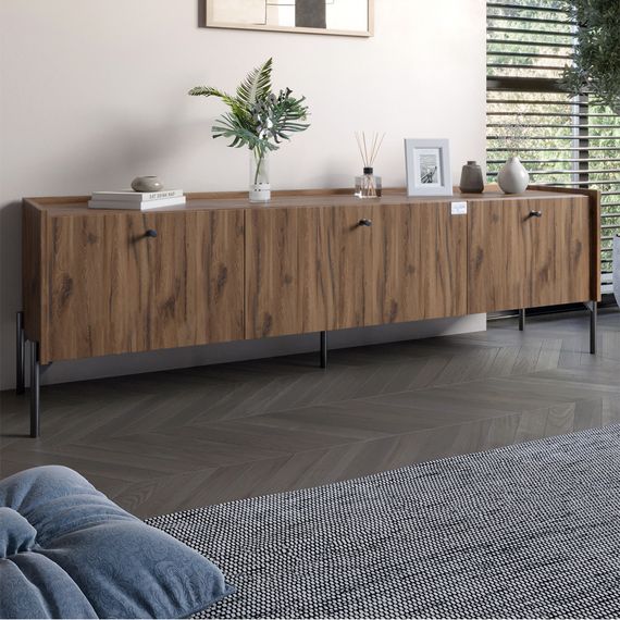 Тумба під телевізор на 3 шухляди LION Wood з чорними ніжками 160х65х40 см Дуб Ліворно (LION-043099)