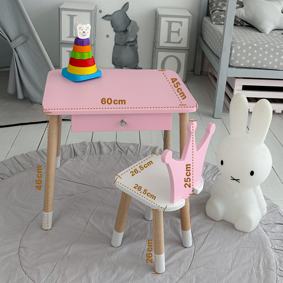 Дитячий столик з висувним ящиком 46х60х45, стіл для дівчинки з нішею, рожевий | Зображення 2