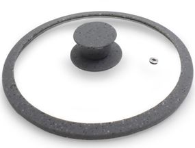 Кришка скляна Fissman ARCADES Ø28см з силіконовим ободом (сірий мармур)