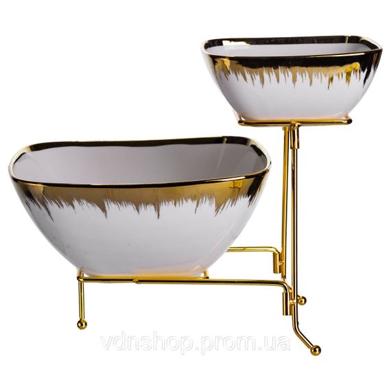 Фруктовниця на 2 яруси фуршетна стійка для закусок 31×23×25 (см) цукерниця Біла з золотом 2558-1 | Зображення 2