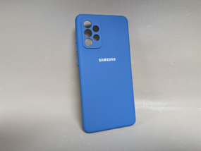 Чехол для Samsung Galaxy A72 / Самсунг Галакси А72, силиконовый, матовый, с логотипом, синий