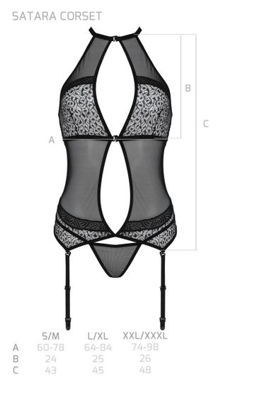 Корсет з пажами Passion SATARA CORSET L/XL black, стрінги, мереживо, застібки спереду та ззаду Sex Aura | Зображення 6