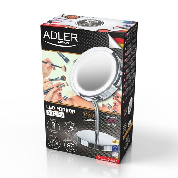 Зеркало для макияжа Adler AD 2159 с LED подсветкой, 3x увеличение, настольное | Зображення 8