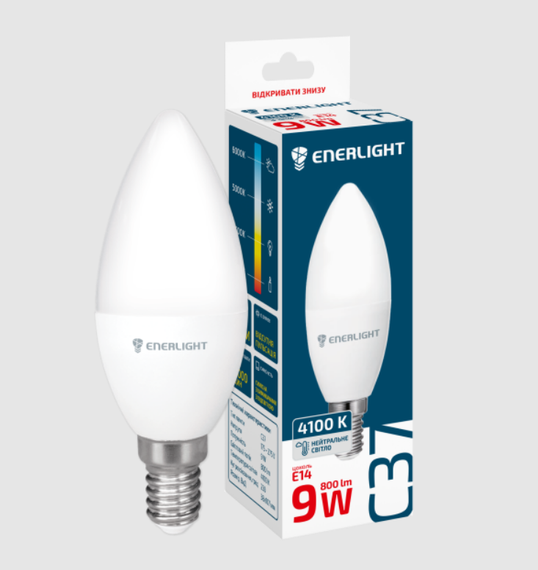 Лампа LED C37 9W E14 4100К 175-275V Enerlight