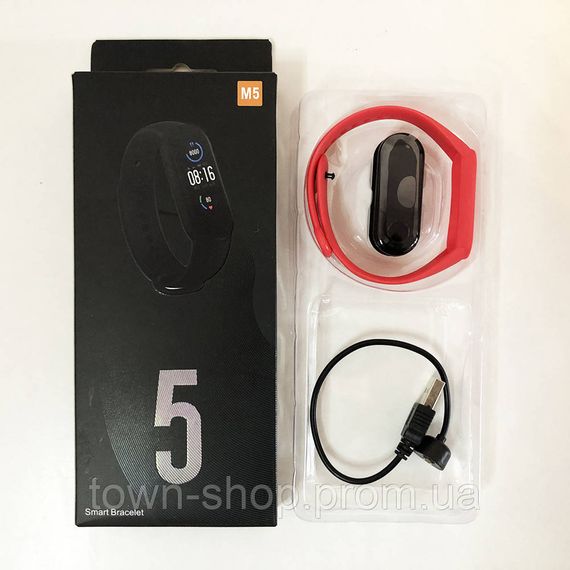 Фитнес браслет Smart Watch M5 Band Classic Black смарт часы-трекер. Цвет: красный | Зображення 3