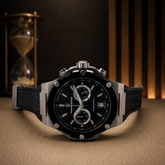 Чоловічий годинник Pagani Design PD-YS032 Silver-Black-Black Rubber на каучуковому ремінці | Зображення 2