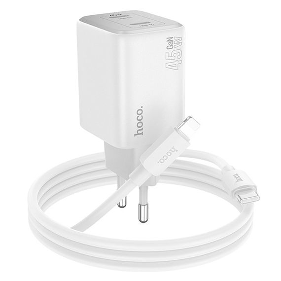 МЗП Hoco N42 Elogiado PD45W (2USB-C) + кабель Type-C to Lightning White | Зображення 2