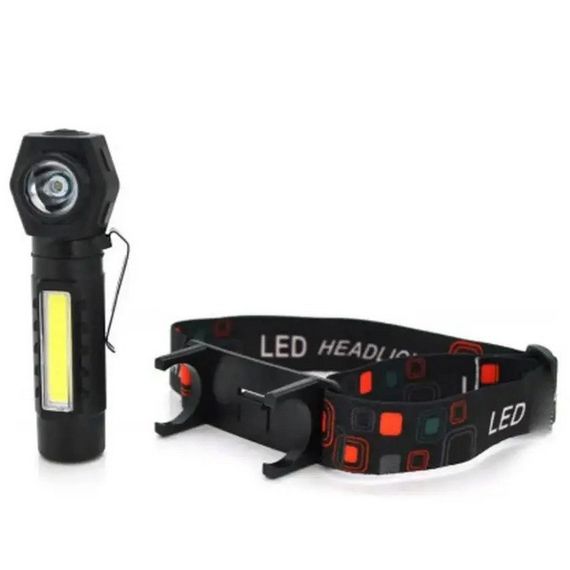 Налобний ліхтар на акумуляторі 2в1 KX-212 9074 Black HeadLight | Зображення 1