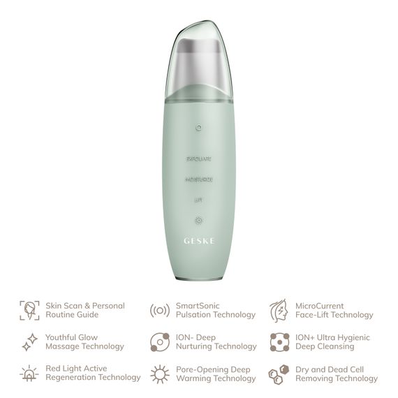 Мікрострумовий скрабер для шкіри та усунення чорних точок GESKE MicroCurrent Skin Scrubber&Blackhead Remover 9в1 green | Зображення 1
