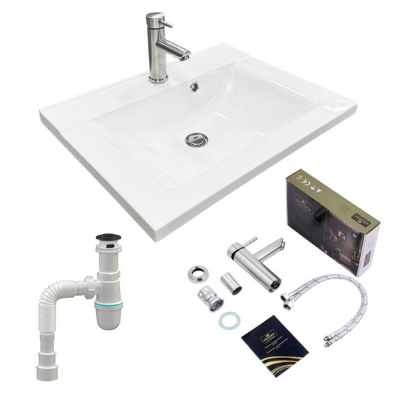 Раковина накладна Adamant QUANTO 60, прямокутна з сифоном Click-Clack + змішувач (4824296208001) | Зображення 1