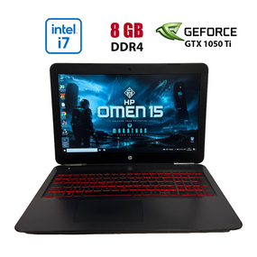 Ігровий ноутбук Б-клас HP Omen 15-ax210nr / 15.6" (1920x1080) IPS / Intel Core i7-7700HQ (4 (8) ядра по 2.8 - 3.8 GHz) / 8 GB DDR4 / 128 GB SSD M2 + 1000 GB HDD / nVidia GeForce GTX 1050 Ti, 4 GB GDDR5, 128-bit / WebCam б/в