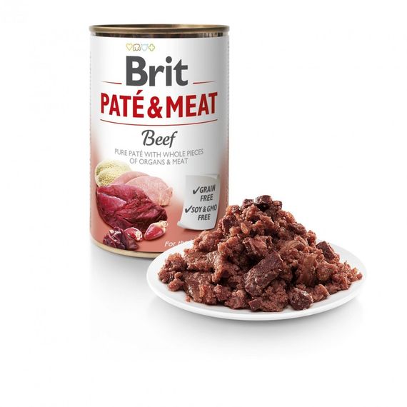 Корм вологий Brit Care Pate and Meat для дорослих собак з яловичиною та індичкою 400 г | Зображення 1