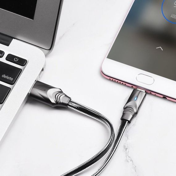 Кабель BOROFONE BU12 USB to Micro, 2.4A, 1.2m, silicone, zinc connectors, light indicator, Black | Зображення 2