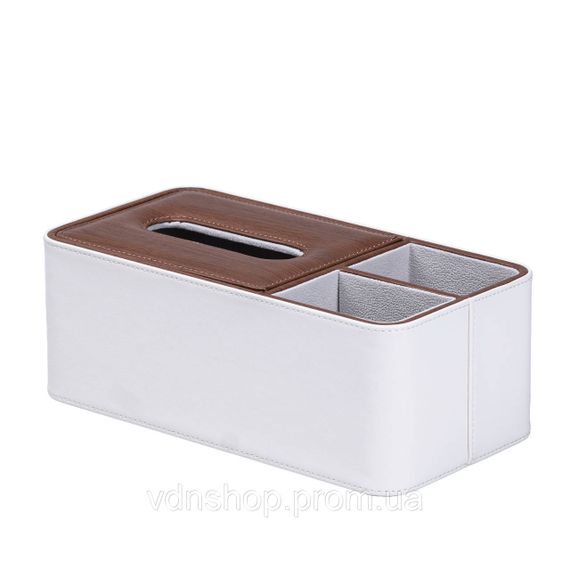 Салфетница-органайзер из эко-кожи 3 отделения 26.5*14*9.5 см Белый с коричневым HP9290 | Зображення 1