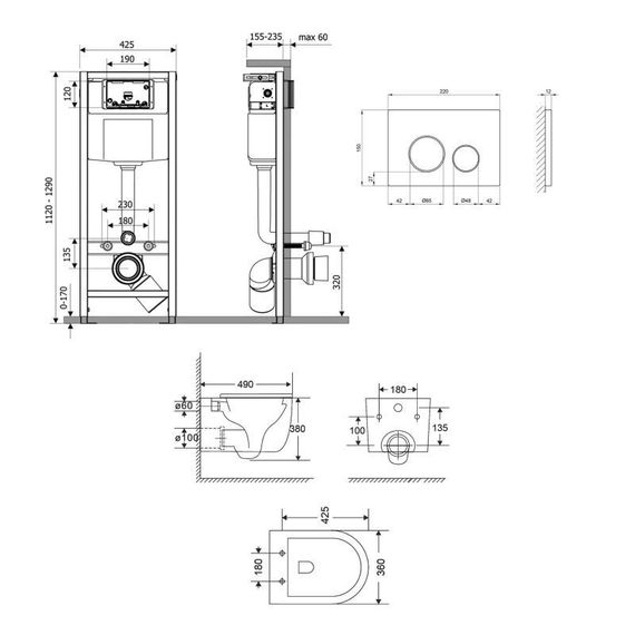 Готовое решение Qtap для ванной комнаты: подвесной унитаз Taurus Ultra Quiet 485×360×350 + комплект инсталляции Nest 4 в 1 | Зображення 1