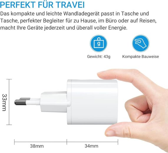 Зарядний пристрій USB-C 33W PD3.0, набір 2 шт, блок живлення для швидкої зарядки телефону, адаптер у розетку SURNICE | Зображення 4