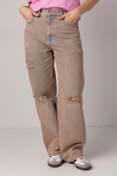 Джинсы baggy со рваными элементами - кофейный цвет, 34р (есть размеры)