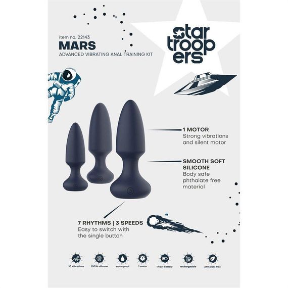 Набір анальних вібраторів, S, M, L, Dream Toys Startroopers Mars синій, 3 шт Sex Aura | Зображення 9