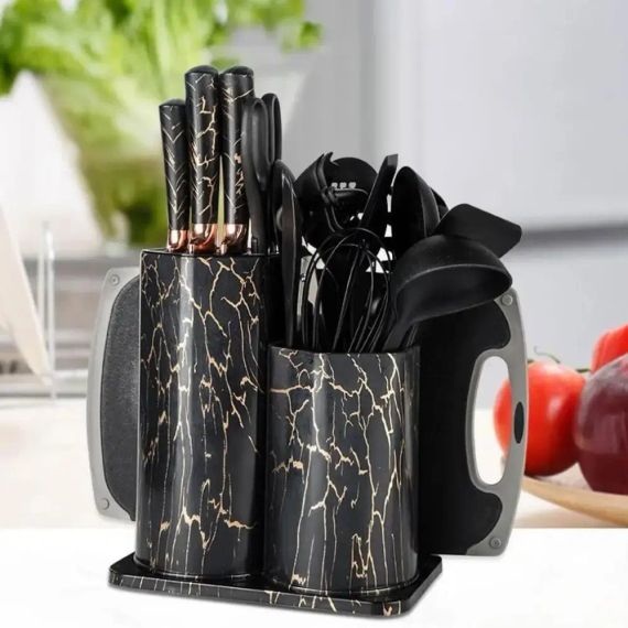 Набір кухонного приладдя 25 предметів з подвійною підставкою обробною дошкою набором ножів прихватками | Зображення 9