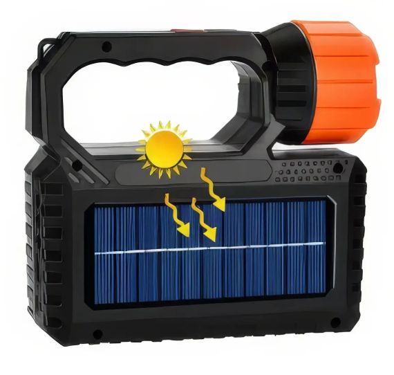 Ручной аккумуляторный светодиодный фонарь с солнечной батареей функцией PowerBank и 3 лампочками OK-718S-B | Зображення 1