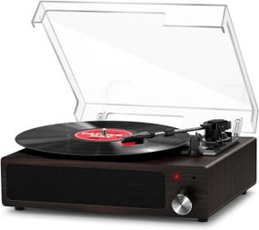 Вініловий програвач платівок FYDEE з Bluetooth, вбудовані стереодинаміки 2×3 Вт, RCA AUX, 3 швидкості, автостоп ретро