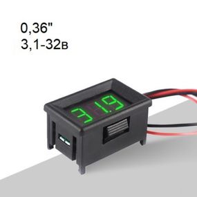 Вольтметр цифровой 2,5-30V 0.36 встраиваемый (два провода) зеленый