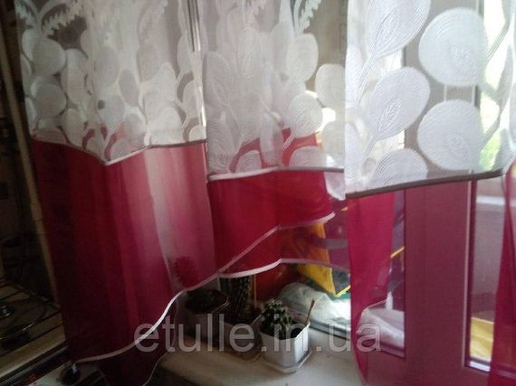 Готова бордова коротка пошита тюль фіранка аркою для кухні, веранди, вітальні, коридору або спальні | Зображення 4
