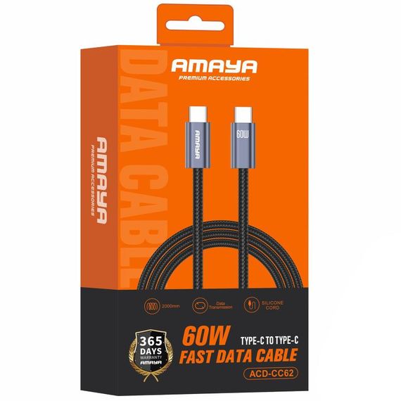 Дата кабель Amaya CC62 Type-C to Type-C 60W (2m) Gray | Зображення 1