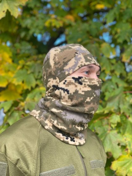 Балаклава мужская тактическая подшлемник  пиксель теплая флисовая шапка под каску | Зображення 5
