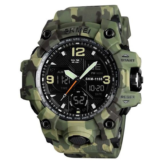 Годинник наручний чоловічий SKMEI 1155BCMGN GREEN CAMO. Колір: PC-481 зелений камуфляж | Зображення 1