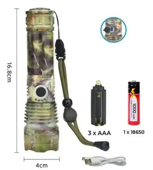 Ручной противоударный аккумуляторный фонар RB-264 фонарик с зумом Zoom P50 18650 или 3*AAA Micro-USB | Зображення 3